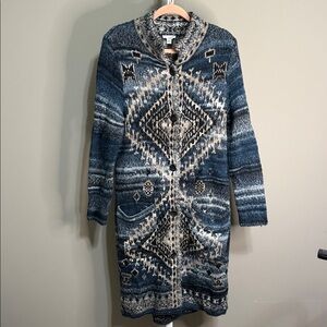 J. Jill‎ Sweater Coat M Boho Southwestern Knit Cardigan Lodgecore Cozy Chic